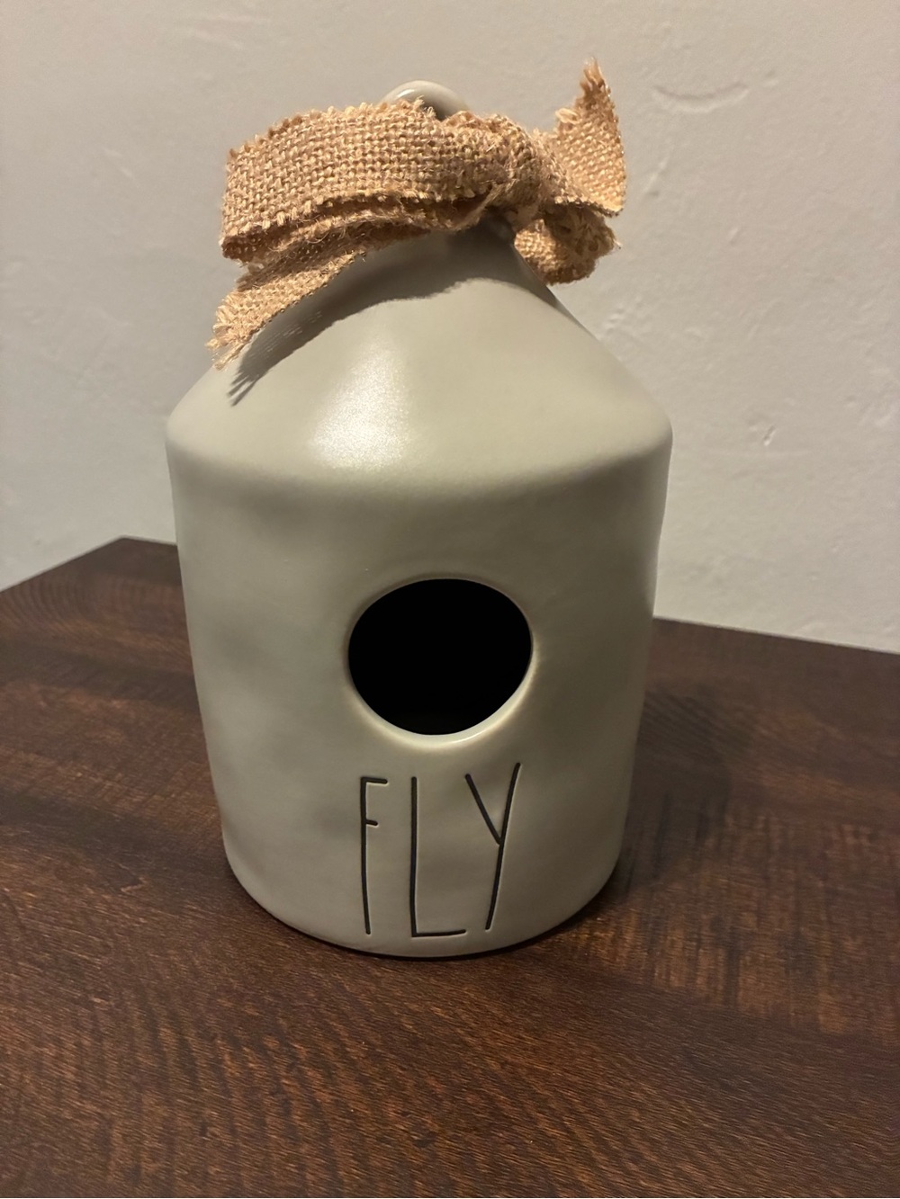 Rae Dunn Gray Ceramic Birdhouse with Burlap Bow